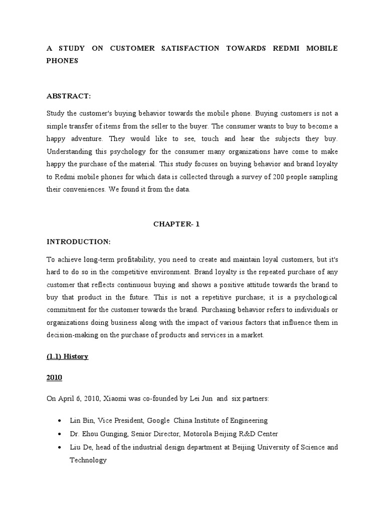 A Study On Customer Satisfaction Towards Redmi Mobile Phones | PDF | Xiaomi  | Consumer Behaviour