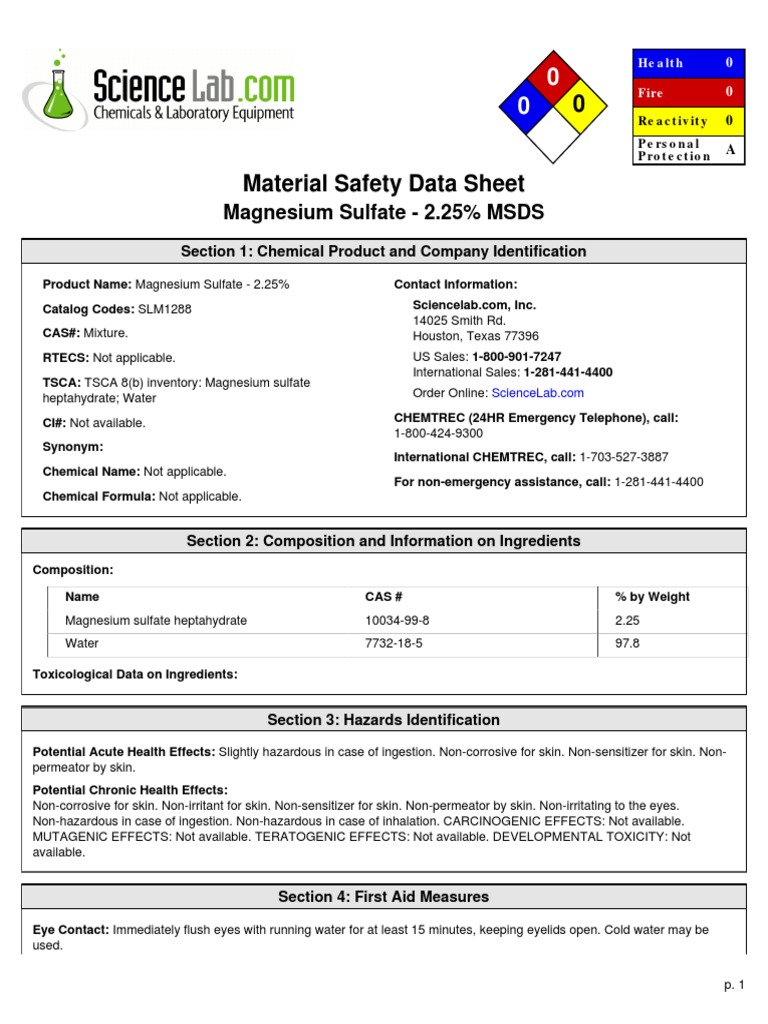 Magnesium Sulfate Msds PDF Biodegradation Water