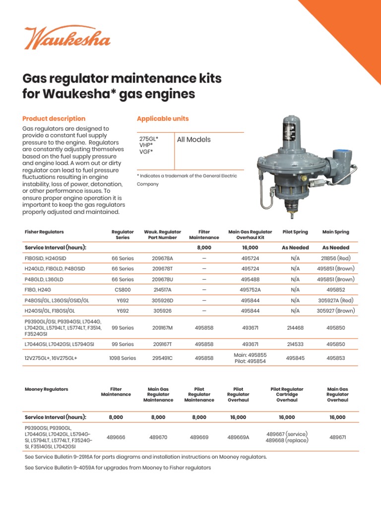 Gas Regulator Maintenance Kits For Waukesha Gas Engines Product