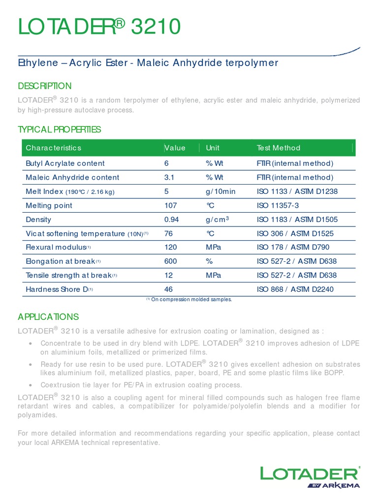 Lotader: Ethylene - Acrylic Ester - Maleic Anhydride Terpolymer | PDF ...