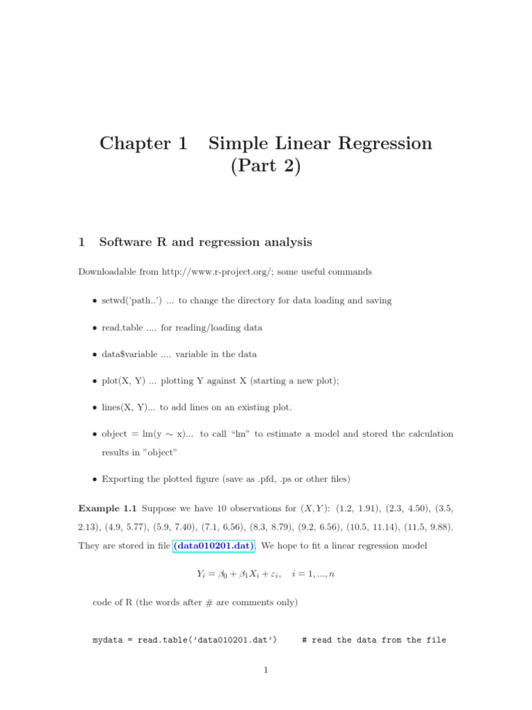 R Code for Simple Linear Regression | PDF