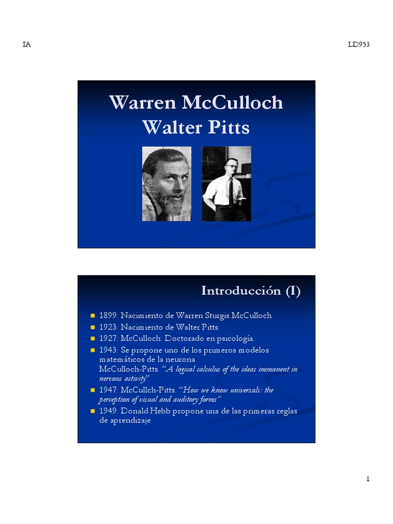 Warren McCulloch PDF Neurona Red neuronal artificial
