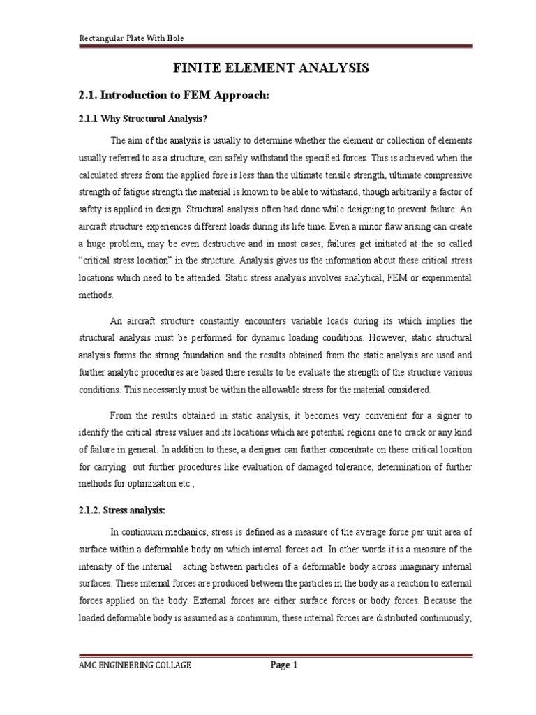 Finite Element Analysis of Plate with Hole | PDF | Stress–Strain ...