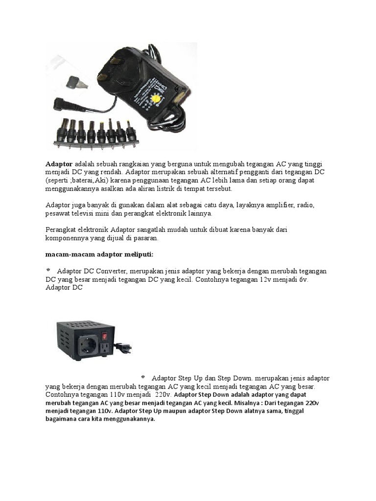 Fungsi dan Jenis-jenis Adaptor Listrik | PDF | Griya & Taman
