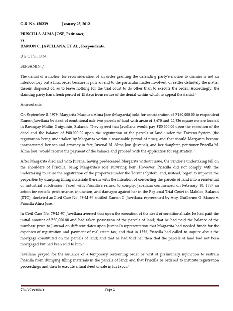 G r no 158239 january 25 2012 priscilla alma jose petitioner vs