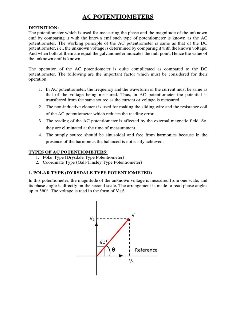Ac Potentiometers Definition PDF Alternating Current Electricity