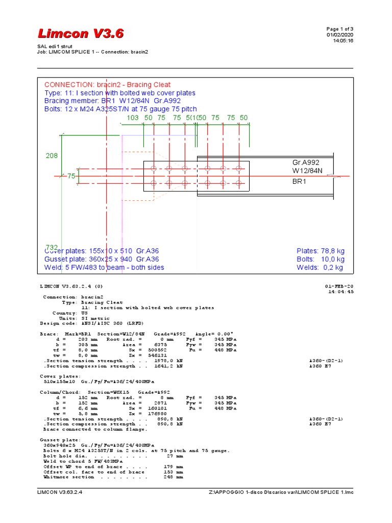 LIMCON Bracing Connection Design | PDF | Yield (Engineering) | Screw