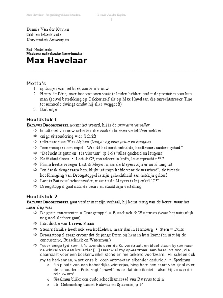 Max Havelaar (Samenvatting Per Hoofdstuk) PDF