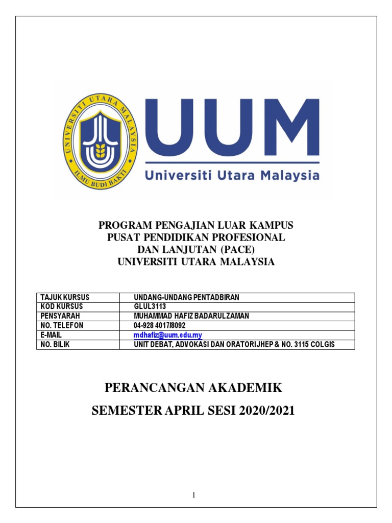 Perancangan Akademik Glul3113 Undang Undang Pentadbiran April 2020 Pdf