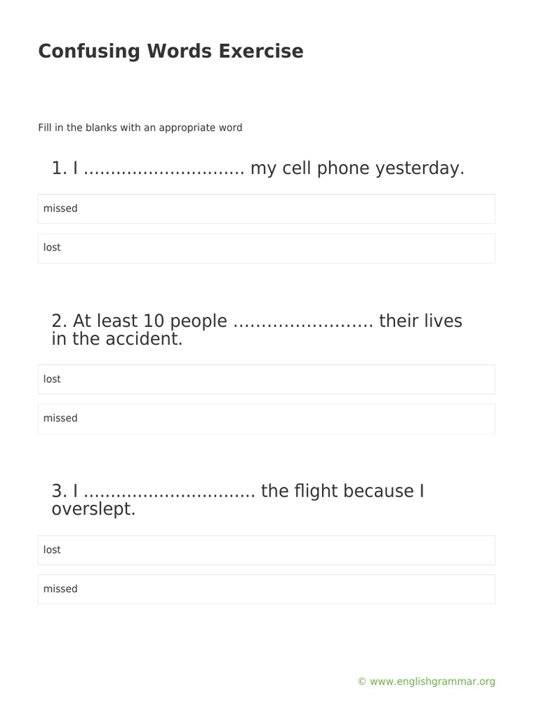 Confusing Words Exercise | PDF