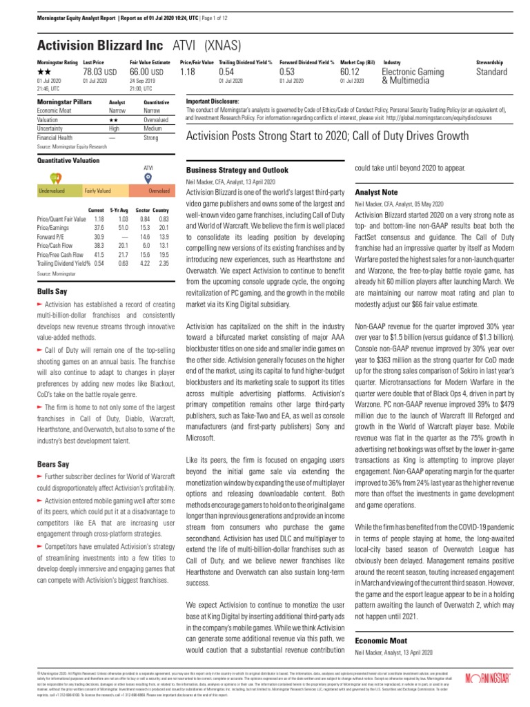 Activision Blizzard Inc ATVI (XNAS) : Activision Posts Strong Start To ...