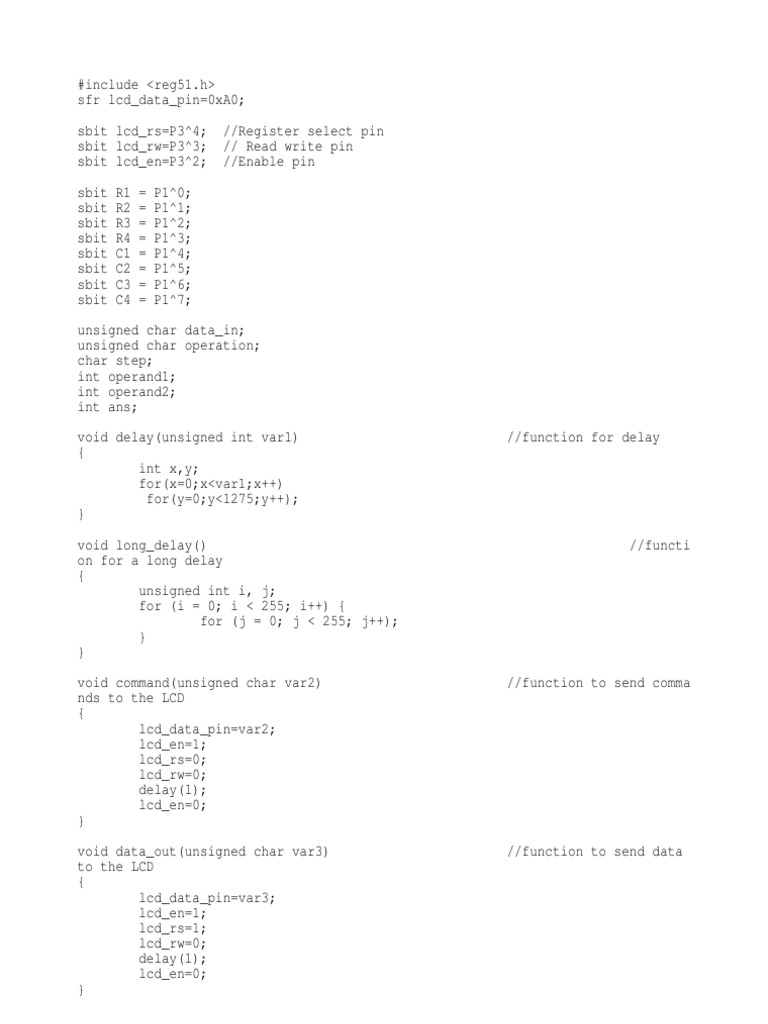 C Code for LCD Keypad Calculator | PDF | Integer (Computer Science ...
