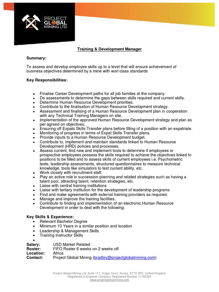 WHAT IS TRAINING AND DEVELOPMENT MANAGER intelligence overview