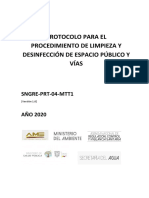 Protocolo para el procedimiento de limpieza y desinfección de espacio público y vías