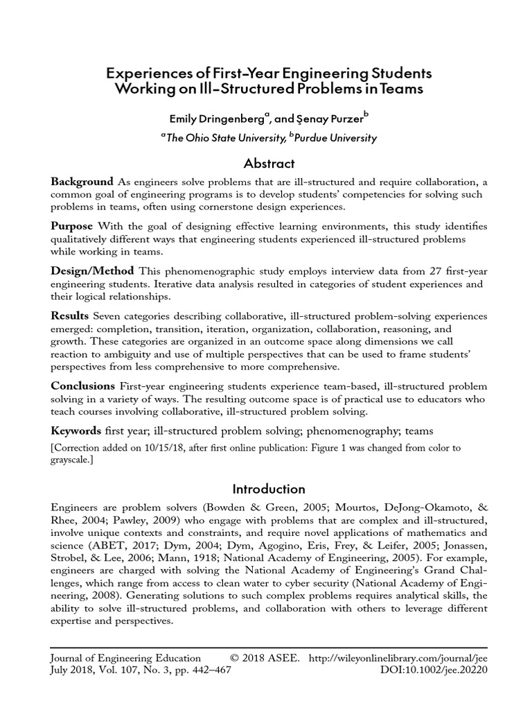 Experiences of First-Year Engineering Students Working On Ill ...