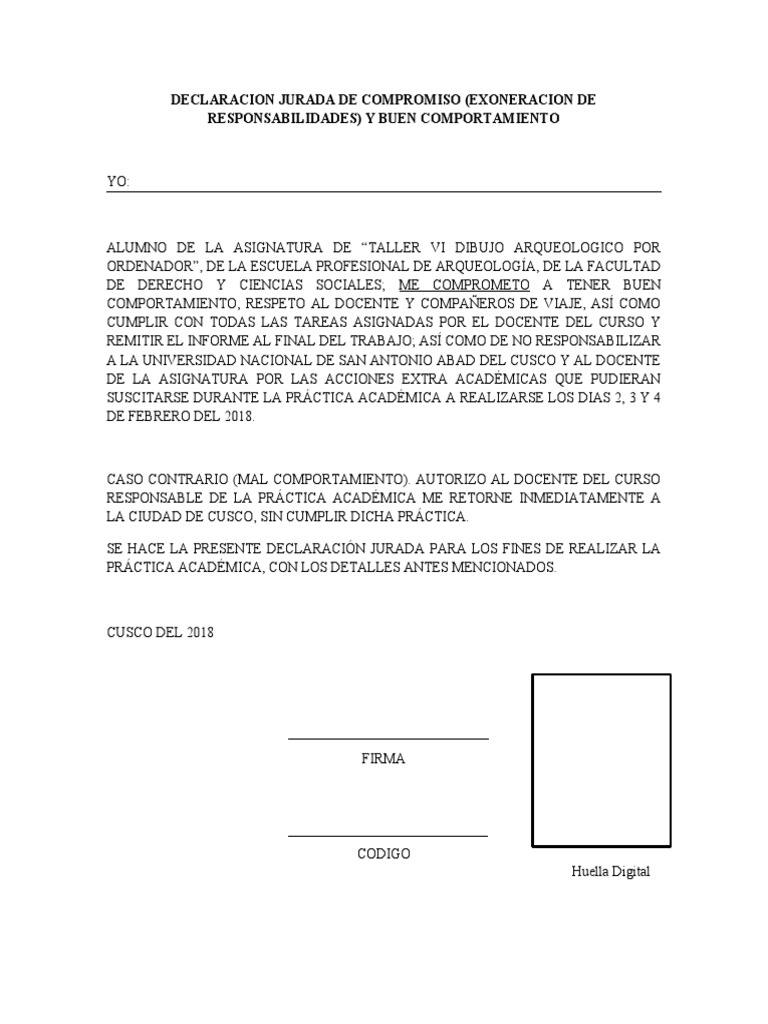 Declaracion Jurada de Compromiso | PDF