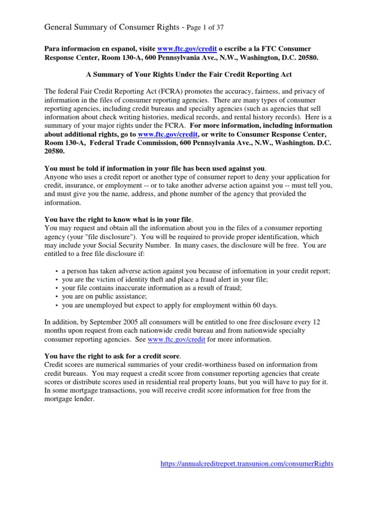 Consumer Rights Under FCRA Explained | PDF | Credit History | Credit Card