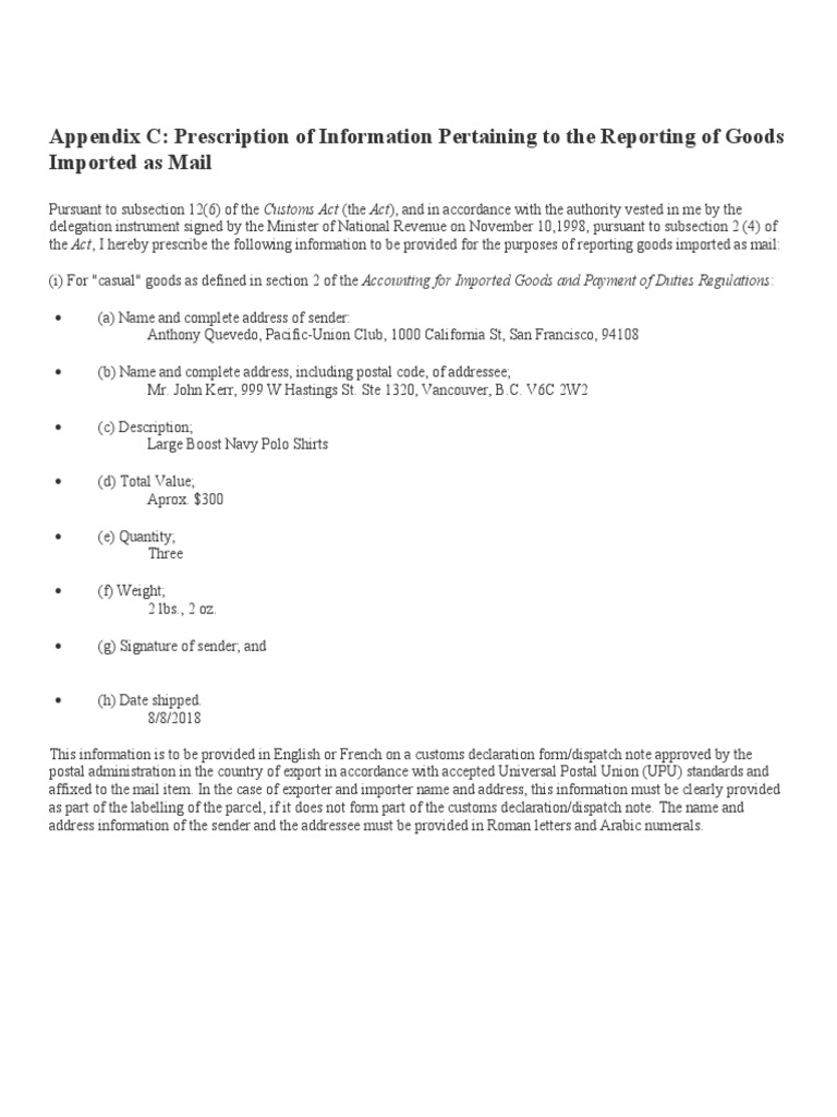 Appendix C: Prescription of Information Pertaining To The Reporting of ...
