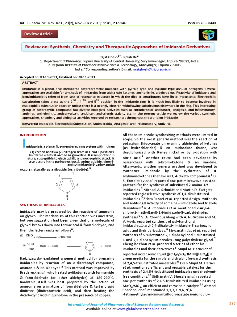 Imidazole Derivatives: Synthesis and Review | PDF | Aromaticity ...