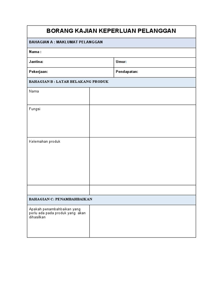 Borang Kajian Keperluan Pelanggan Pdf