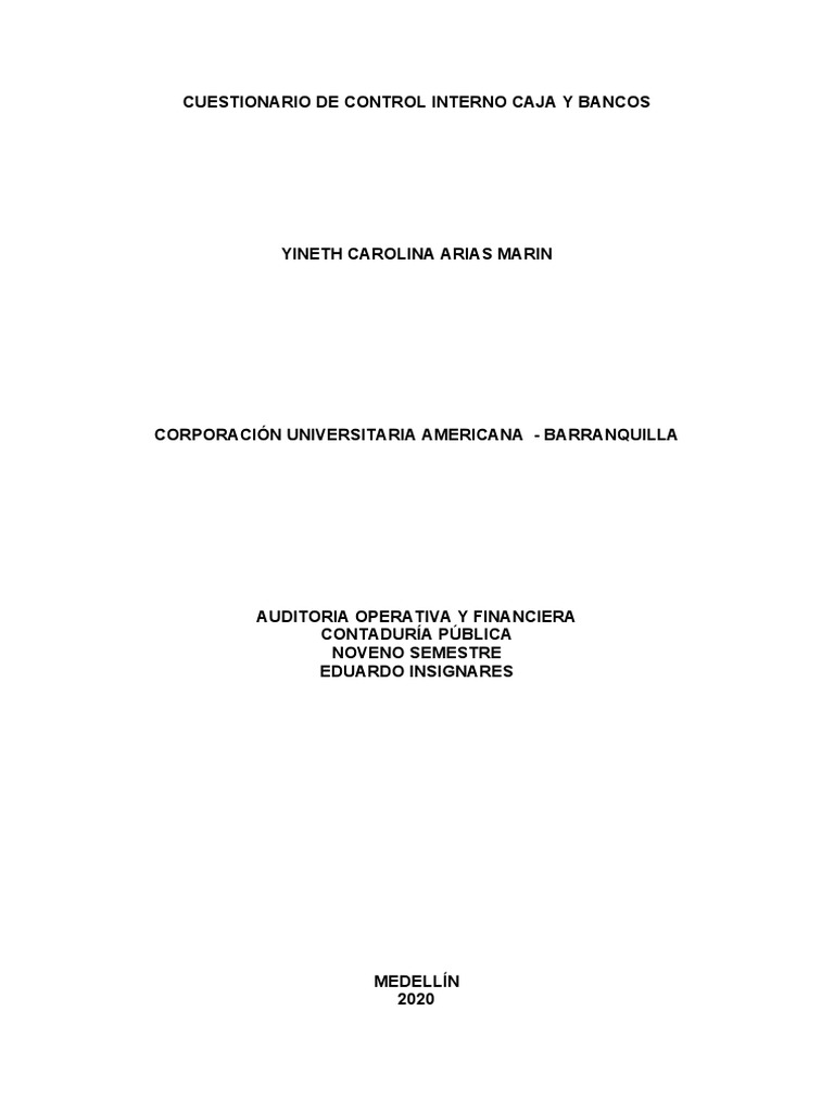Cuestionario de Control Interno Financiero | PDF | Cheque | Bancos