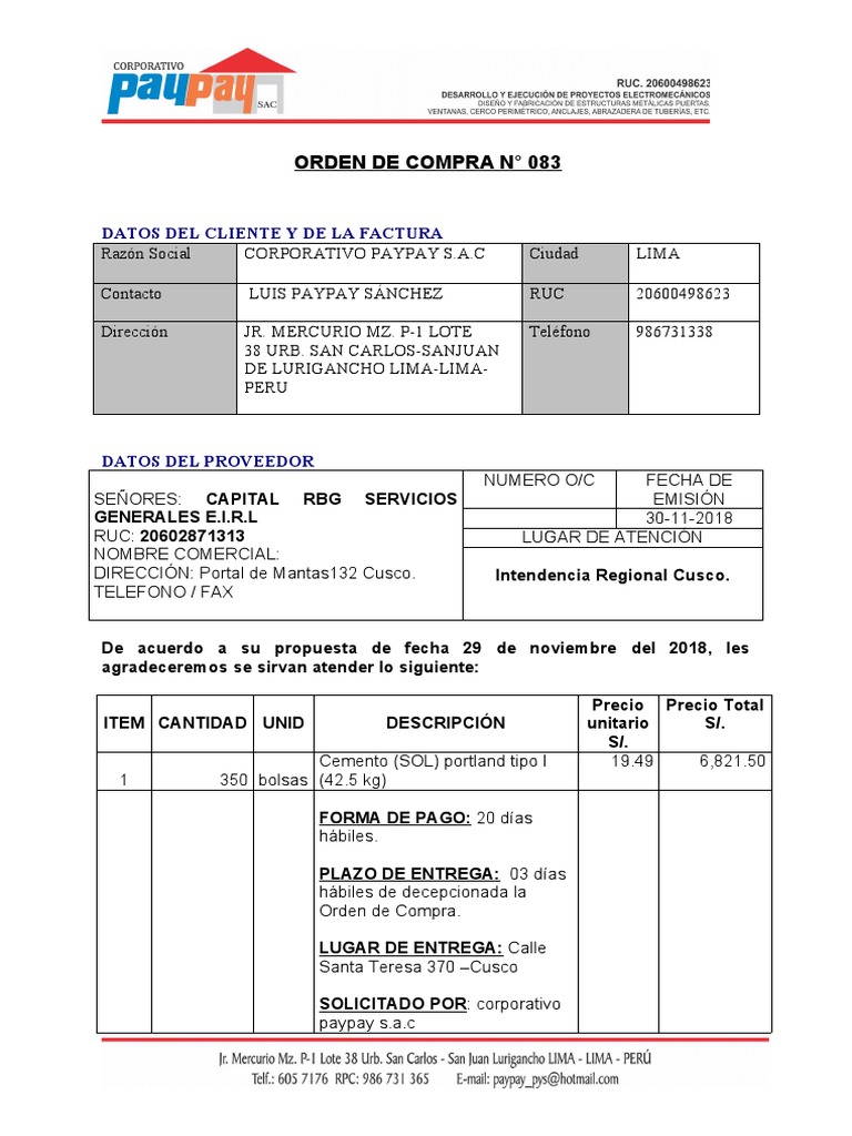 Orden de Compra | Descargar gratis PDF | Business