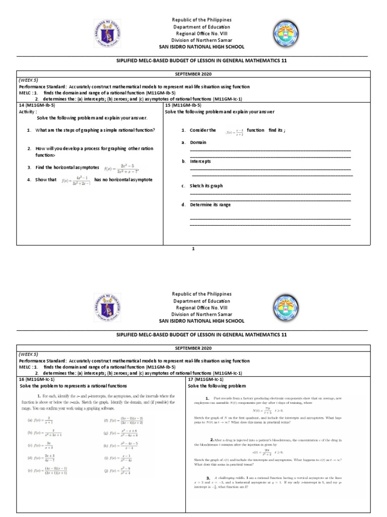 MELC-Based General Math Lesson Plan | PDF | Asymptote | Function ...
