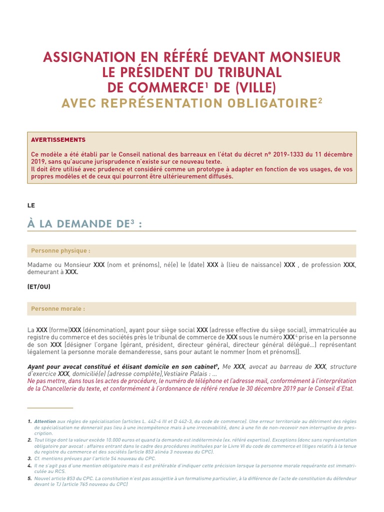 Assignation Devant Un Tribunal: Assignation À Comparaître – CISHZD