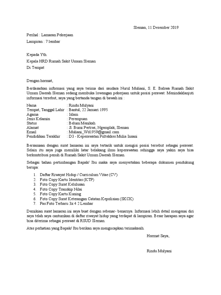 Download 66+ Contoh Surat Surat Lamaran Kerja Perawat Terbaru Gratis