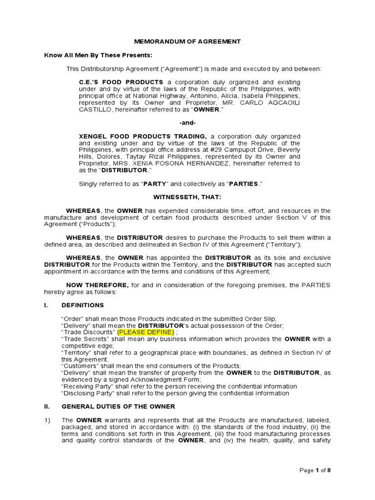 Distributorship Agreement PDF Indemnity Breach Of Contract