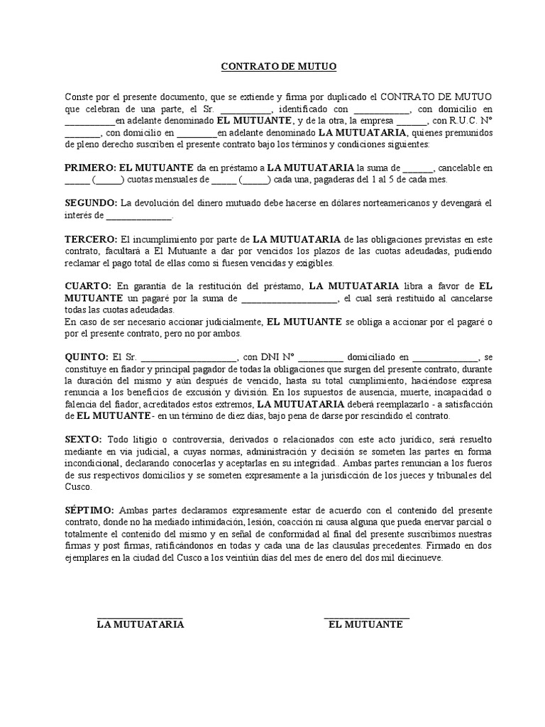Modelo de Contrato de Mutuo Argentina | PDF | Virtud | Información del ...
