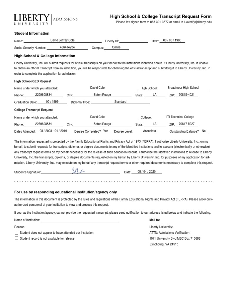 Transcript Request Form | PDF | Civil Rights And Liberties | Privacy