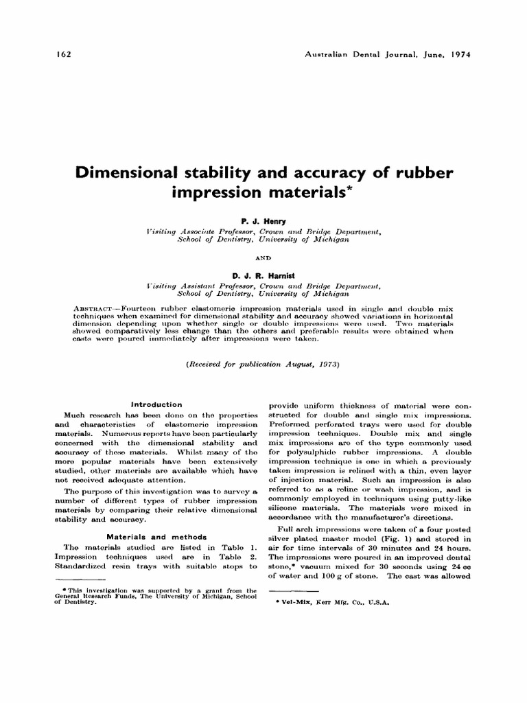 Dimensional Stability and Accuracy of Rubber Impression Materials PDF