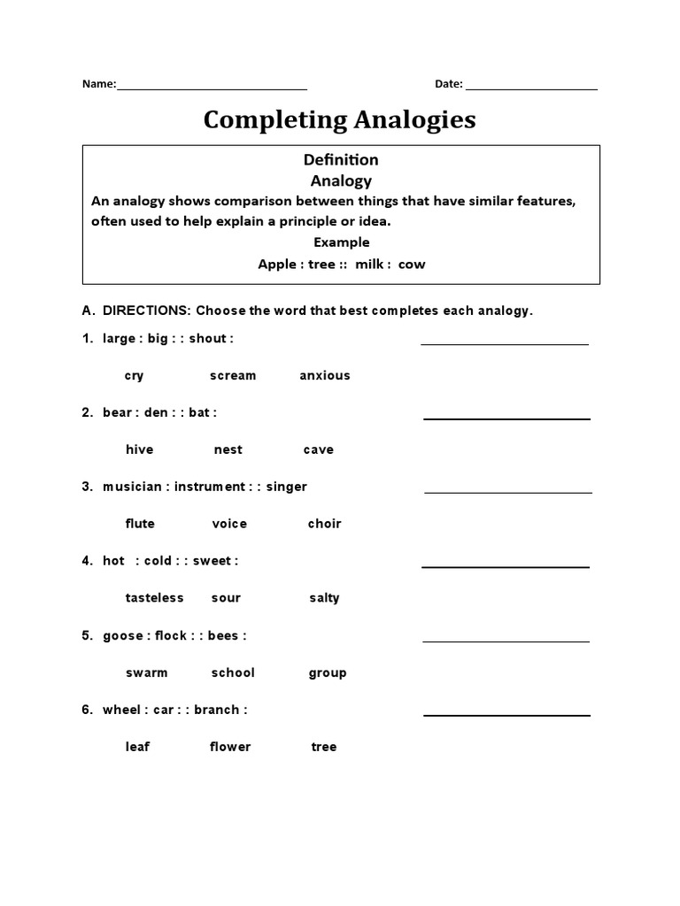 Analogy Worksheets
