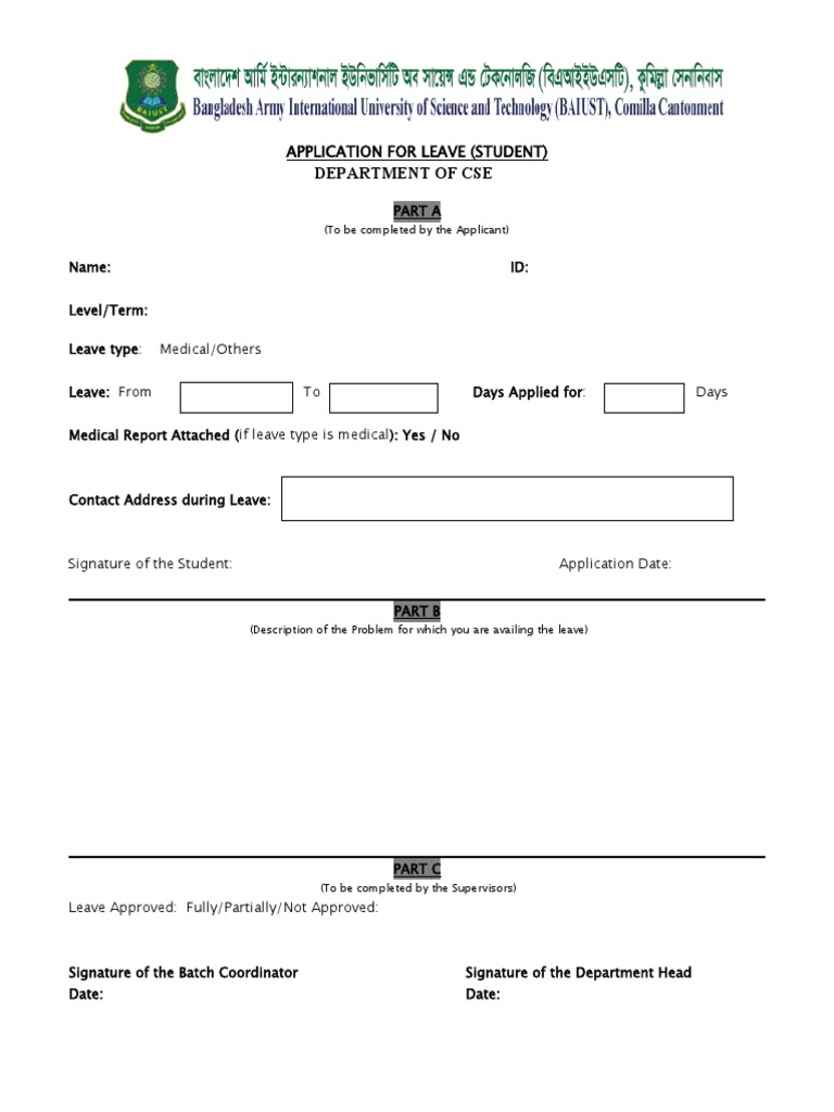 Student Leave Application Form | PDF