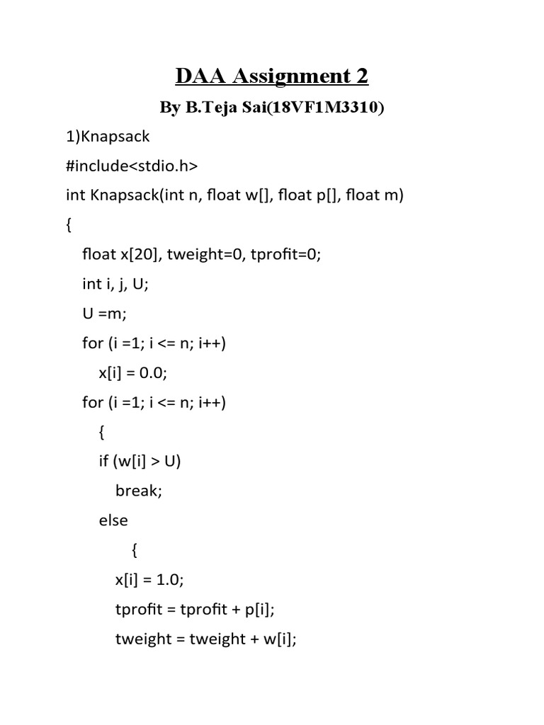 DAA Assignment 2: by B.Teja Sai (18VF1M3310) | PDF | Combinatorics ...