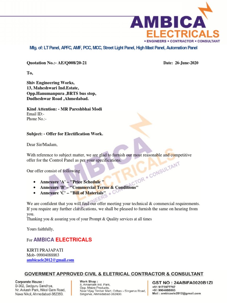High Mast Panel Quotation Offer | PDF | Capacitor | Electrical Equipment