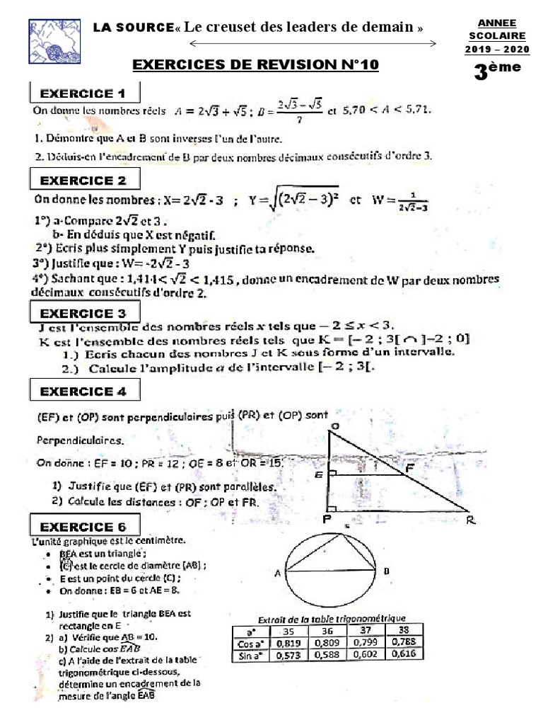 Mathematiques 3e Lundi 04 Mai