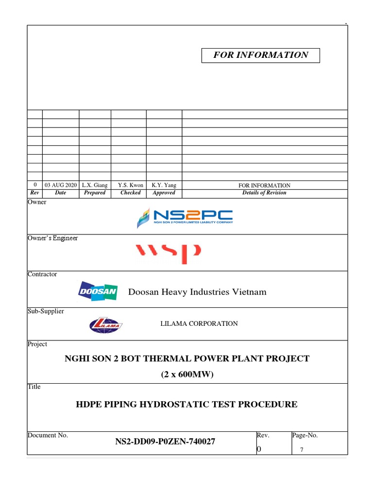 NS2DD09P0ZEN740027 HDPE Piping Hydrostatic Test Procedure PDF