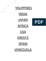 Philippines India Japan Africa USA Greece Spain Venezuela