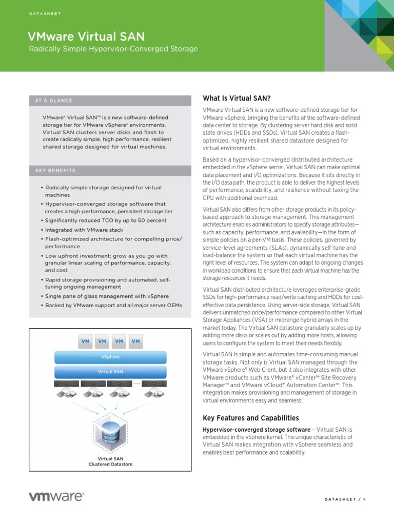 Virtual SAN (VSAN) Datasheet PDF V Mware Hard Disk Drive