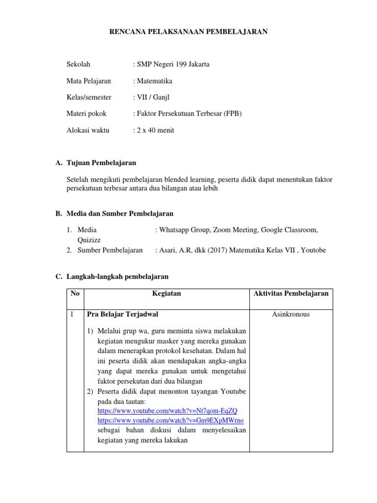 Contoh Rpp Blended Learning Bahasa Indonesia Smp / Mudah