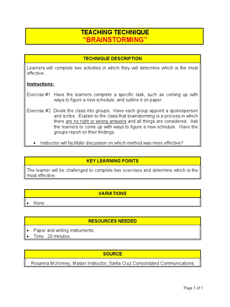 Brainstorming for Effective Learning | PDF | Career & Growth