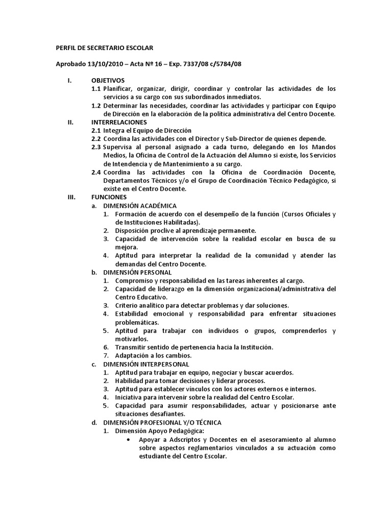 Funciones y Perfil del Secretario Escolar | PDF | Maestros | Aprendizaje
