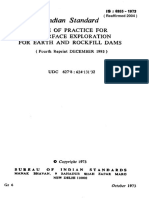 Indian Standard: Code of Practice For Subsurface Exploration For Earth and Rockfill Dams (