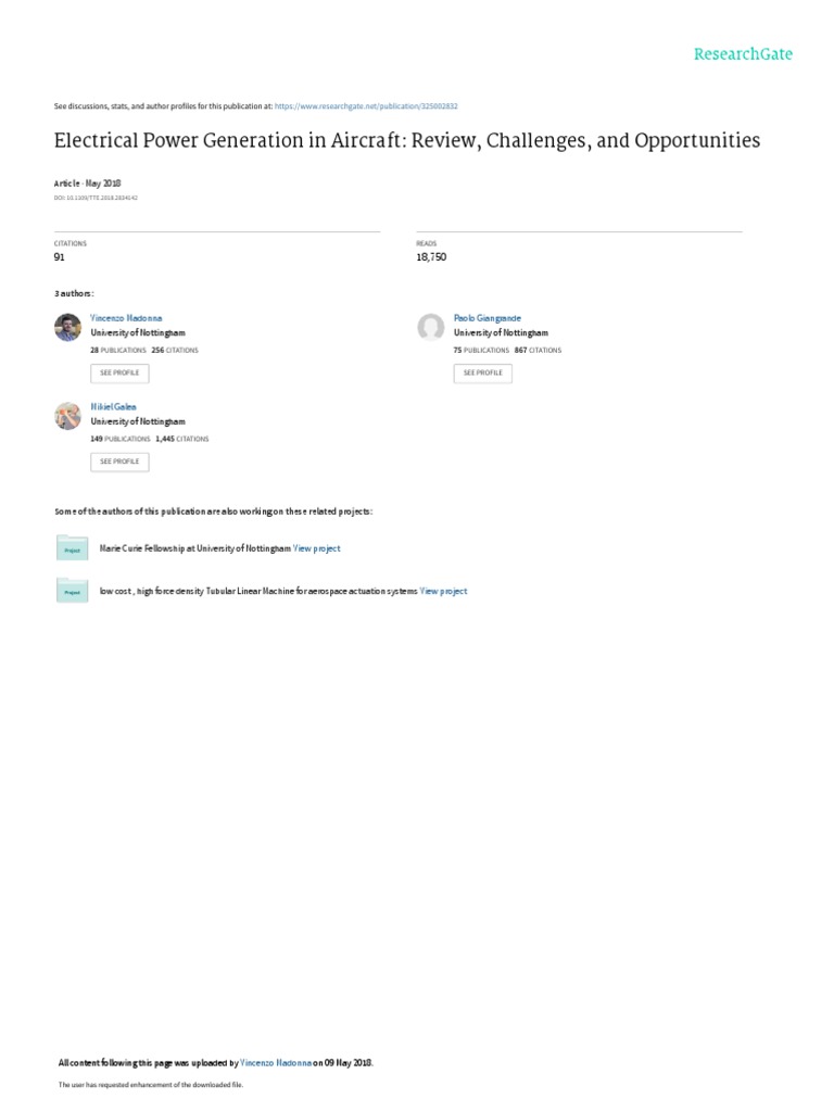 Electrical Power Generation in Aircraft Review, Challenges, and