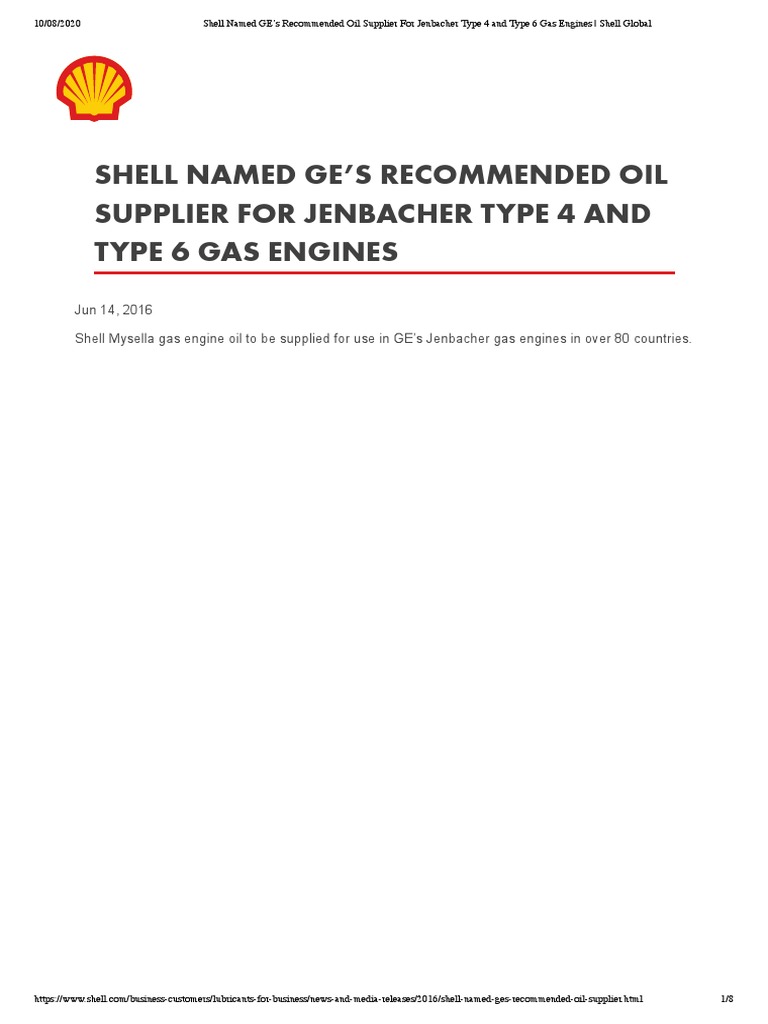 Shell Named GE's Recommended Oil Supplier For Jenbacher Type 4 and Type ...