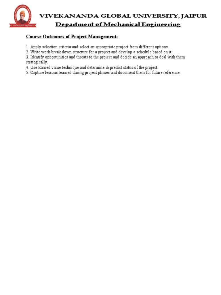 Mechanical Engineering Course Outcomes | PDF