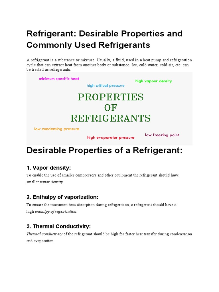 Refrigerant Desirable Properties and Commonly Used Refrigerants PDF