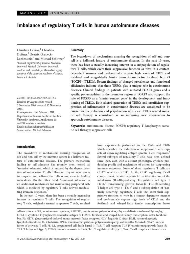 Regulatory T Cells in Autoimmune Diseases | PDF | T Cell | T Helper Cell